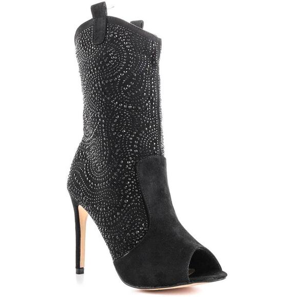 Lauren lorraine Shoes - Lauren Lorraine Layla Black Suede Rhinestone Peep Toe Cowboy style Dress Boots